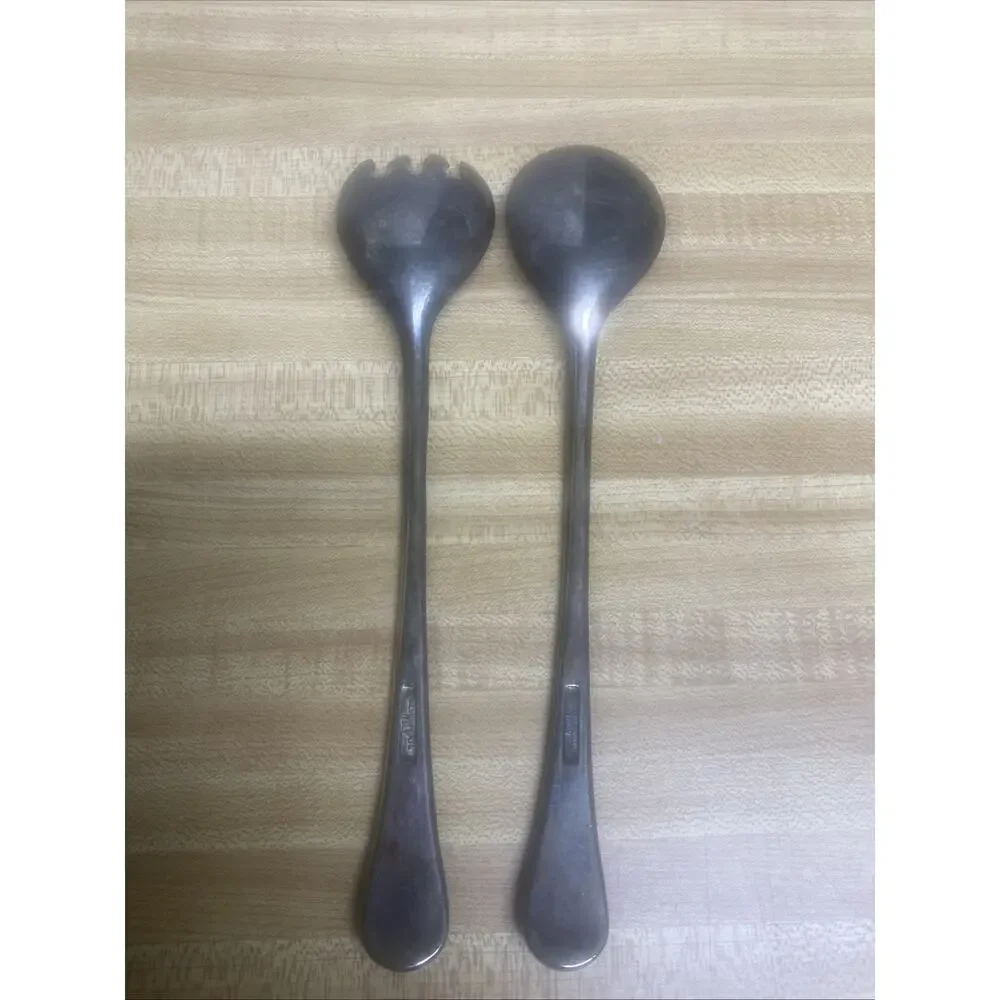 Vintage Silver Plated Salad Serving Utensil Set 9.25” Spoon & Fork Made in Italy
